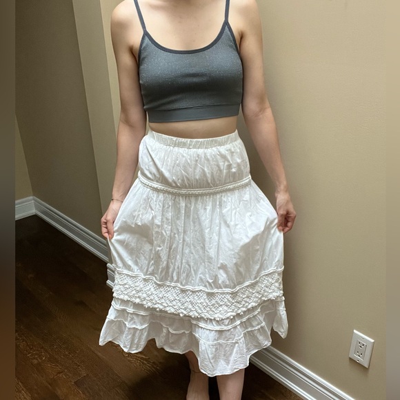 Vintage Bohemian Boho White Midi Peasant Stretchy Flowy Skirt Women’s Size Small - Picture 6 of 15